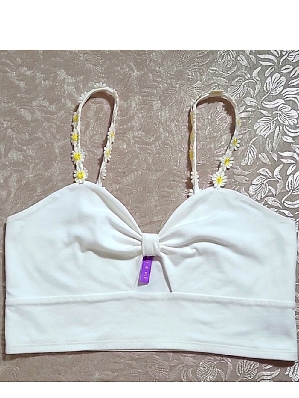 Emma & Sam White Crop Top with Floral Daisy Straps Fits Size Small